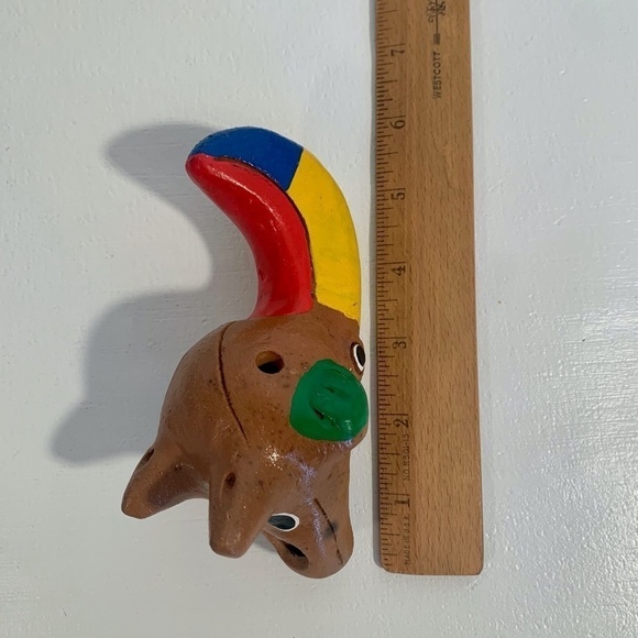 Vintage Ocarina Folk Art Clay Toucan Whistle 3 Head Flute Shape Shift Animal 5” - Picture 14 of 14